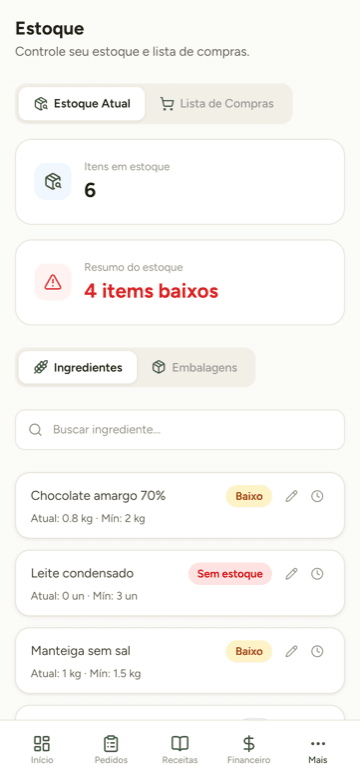 Estoque do Doce Gestão no celular