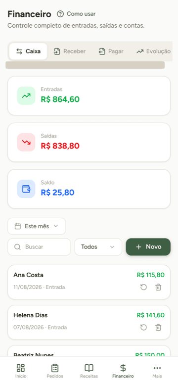 Financeiro do Doce Gestão no celular
