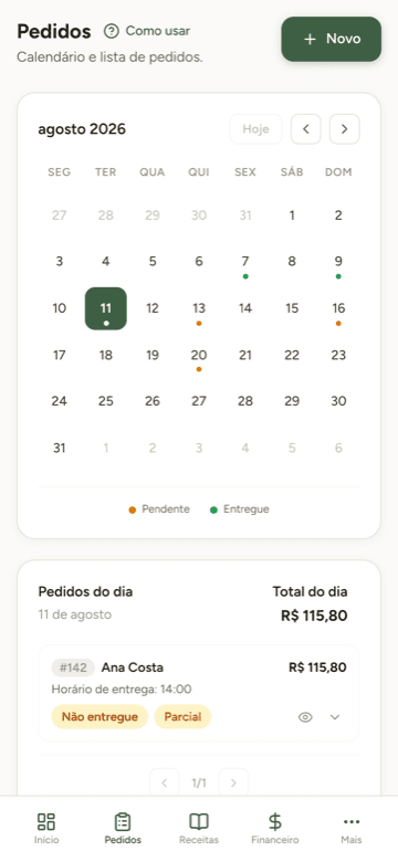 Pedidos do Doce Gestão no celular