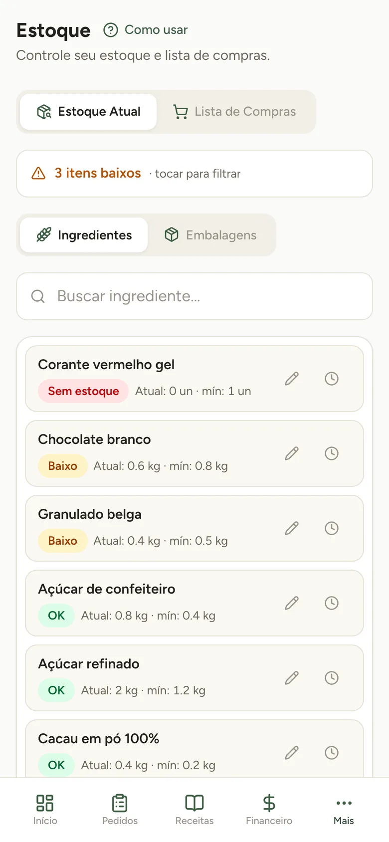 Estoque do Doce Gestão no celular