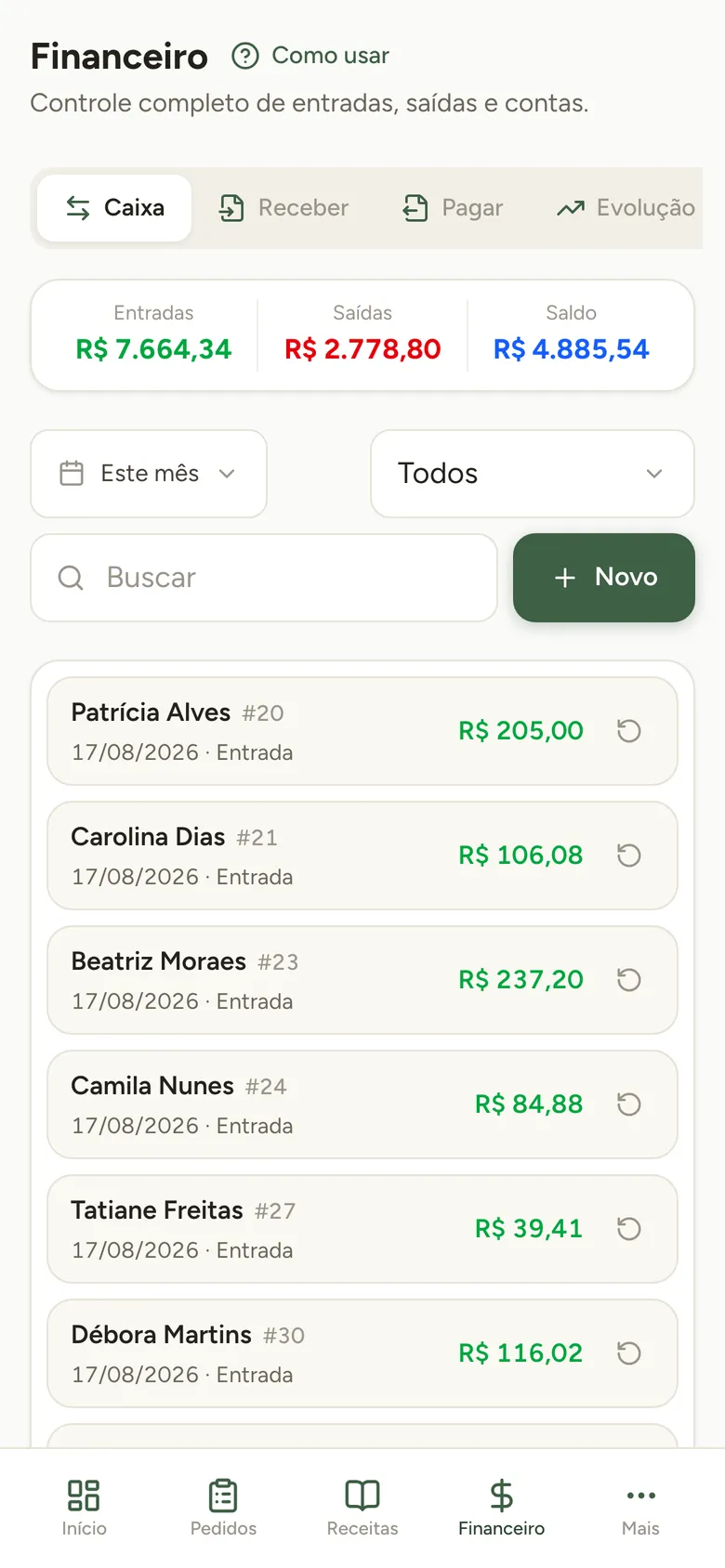 Financeiro do Doce Gestão no celular