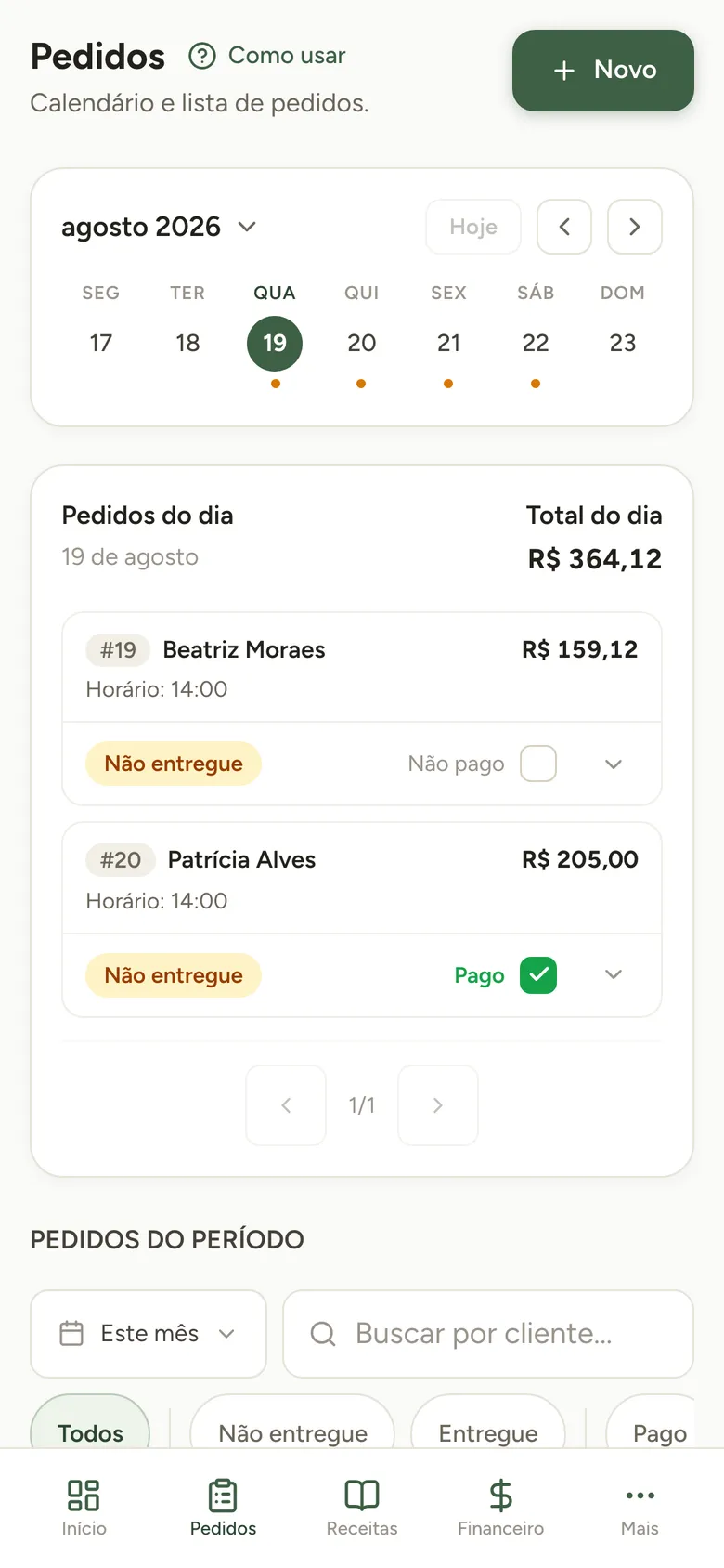 Pedidos do Doce Gestão no celular
