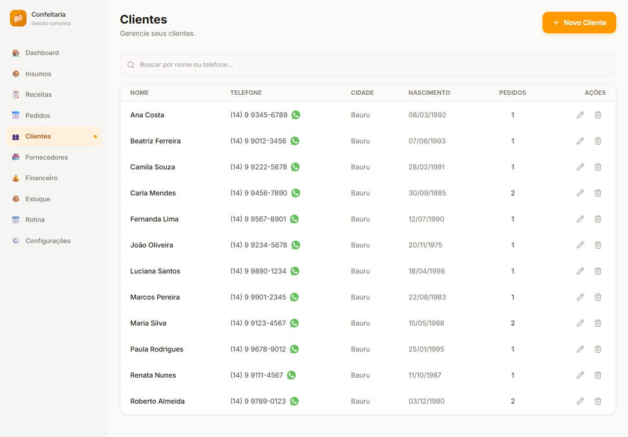 Screenshot do módulo Clientes e Fornecedores