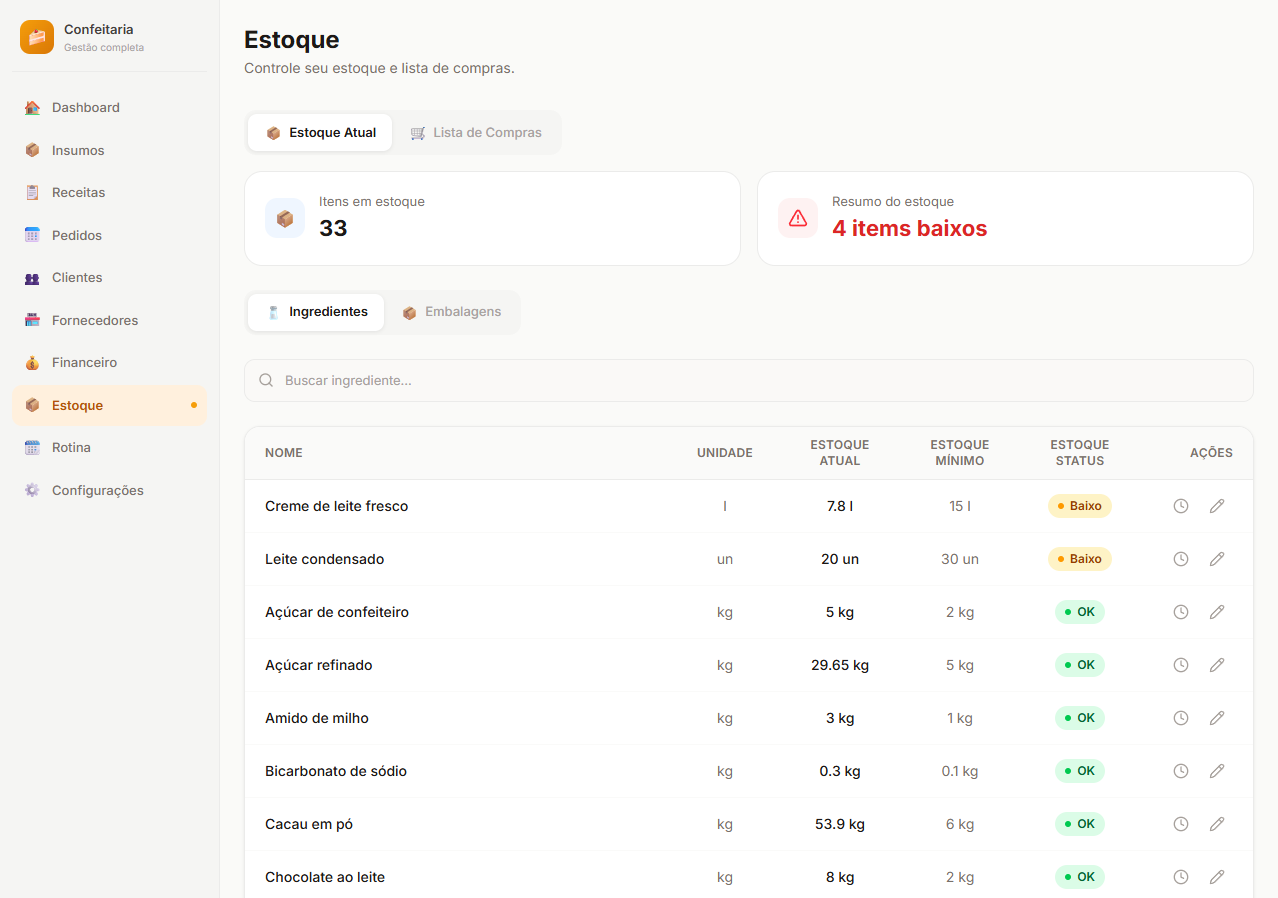 Screenshot do módulo Estoque