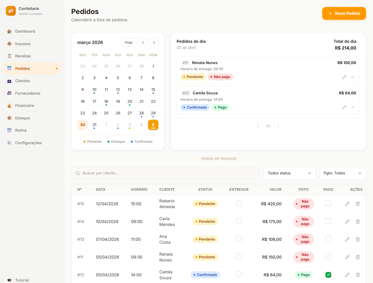 Screenshot do módulo Pedidos