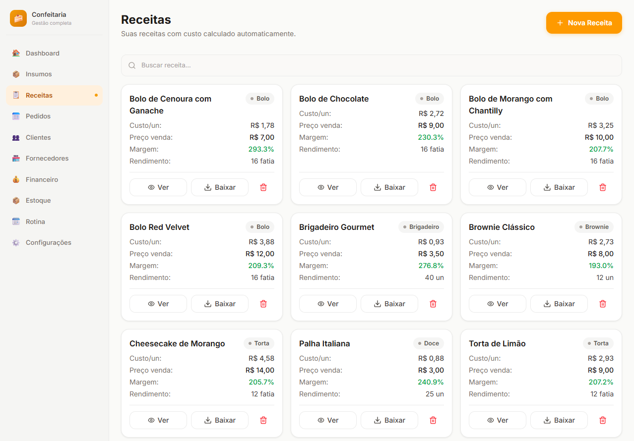 Screenshot do módulo Receitas